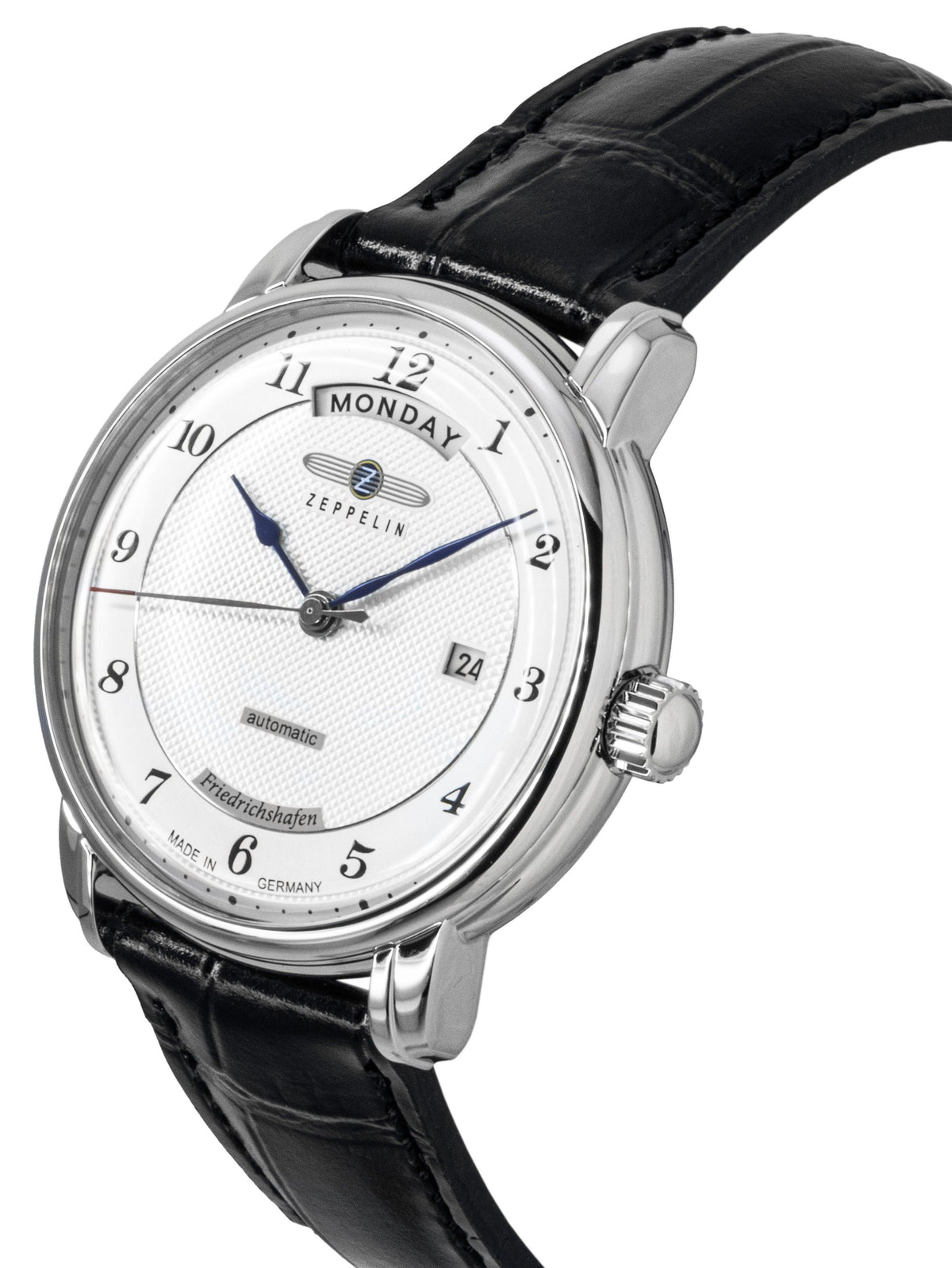 Zeppelin Friedrichshafen Black Leather Strap Silver Dial Automatic 85624 Men's Watch