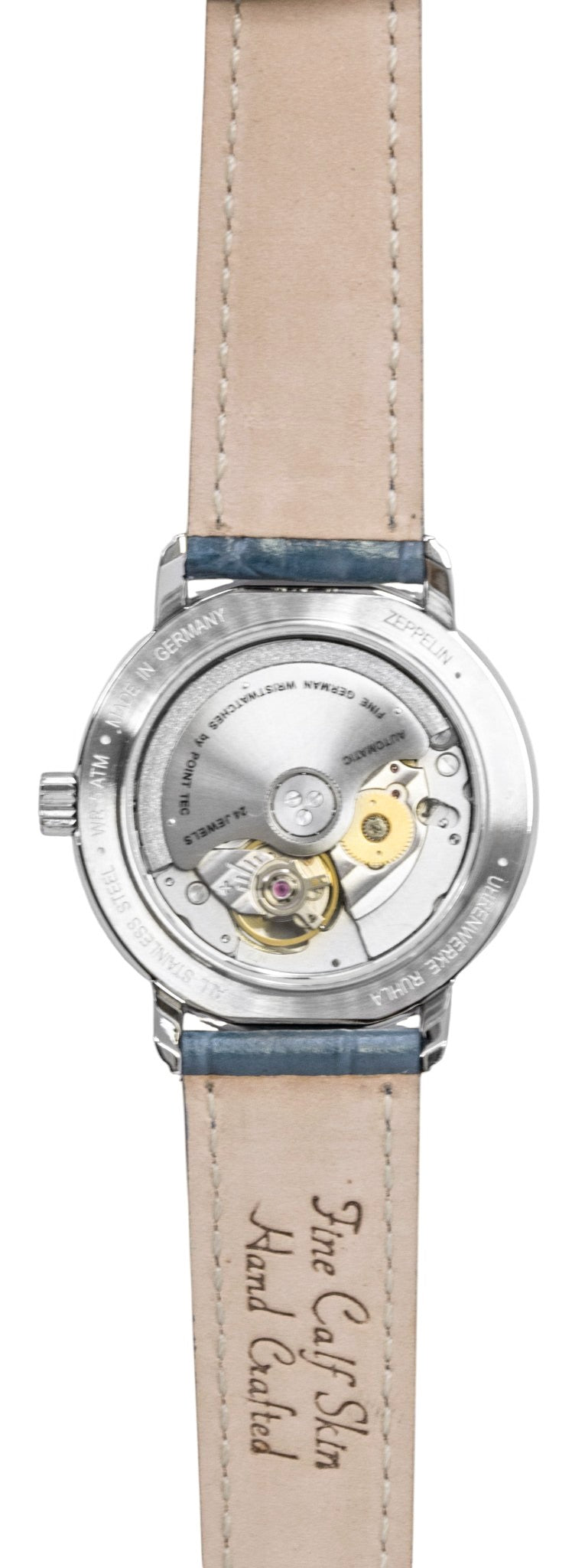 Zeppelin Friedrichshafen Leather Strap Open Heart Blue Dial Automatic 85673 Women's Watch