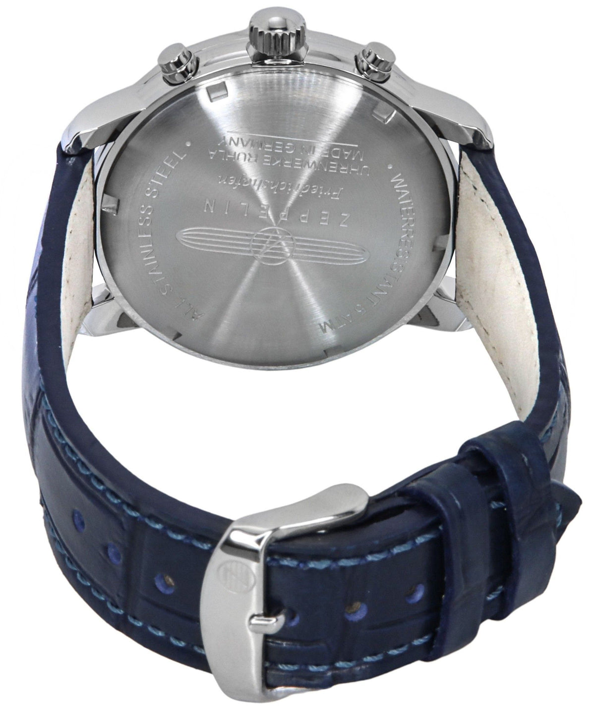 Zeppelin Friedrichshafen Chronograph Leather Strap Blue Dial Quartz 85843 Men's Watch