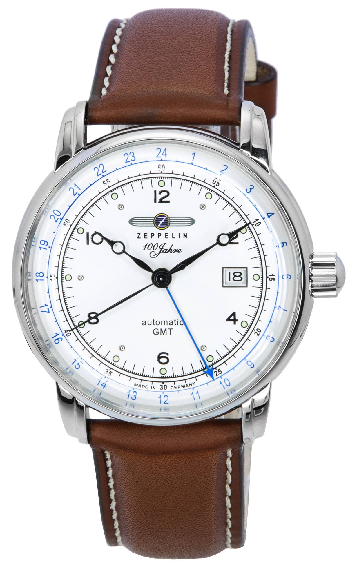 Refurbished Zeppelin 100 Jahre GMT Leather Strap Silver Dial Automatic 86661 Men's Watch