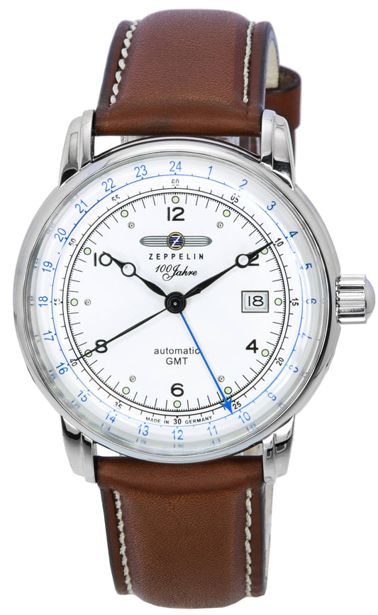 Refurbished Zeppelin 100 Jahre GMT Leather Strap Silver Dial Automatic 86661 Men's Watch