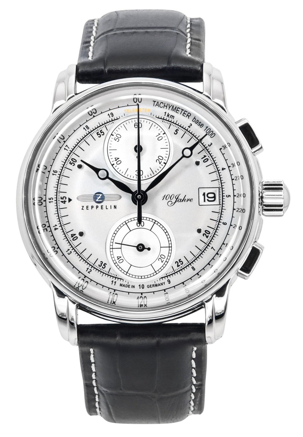 Zeppelin 100 Jahre Chronograph Leather Strap Silver Dial Quartz 86701 Men's Watch