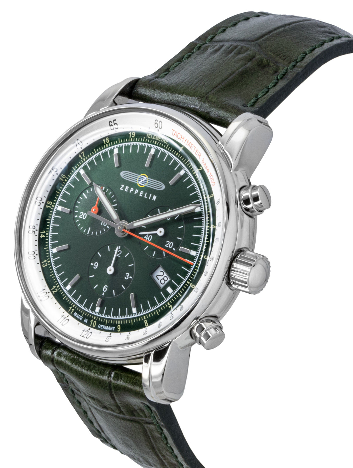 Zeppelin LZ 14 Marine Chronograph Leather Strap Green Dial Quartz 88884 Men's Watch