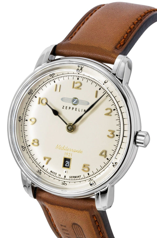 Zeppelin Mediterranee Leather Strap Beige Dial Quartz 96405 Men's Watch