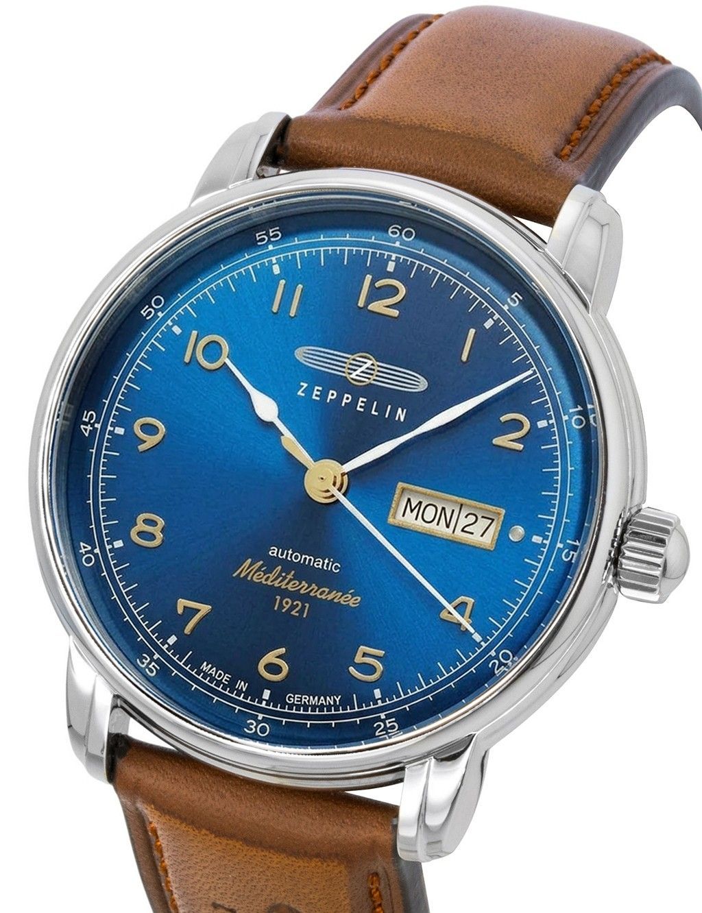 Zeppelin 100 Jahre Mediterranee Leather Strap Blue Dial Automatic 96643 Men's Watch
