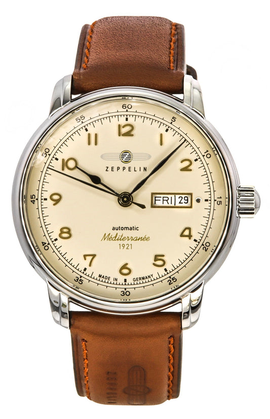 Zeppelin Mediterranee 1921 Leather Strap Beige Dial Automatic 96645 Men's Watch