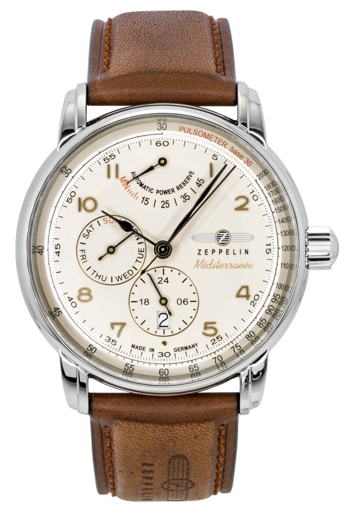 Zeppelin Mediterranee Leather Strap Champagne Dial Automatic 96905 Men's Watch
