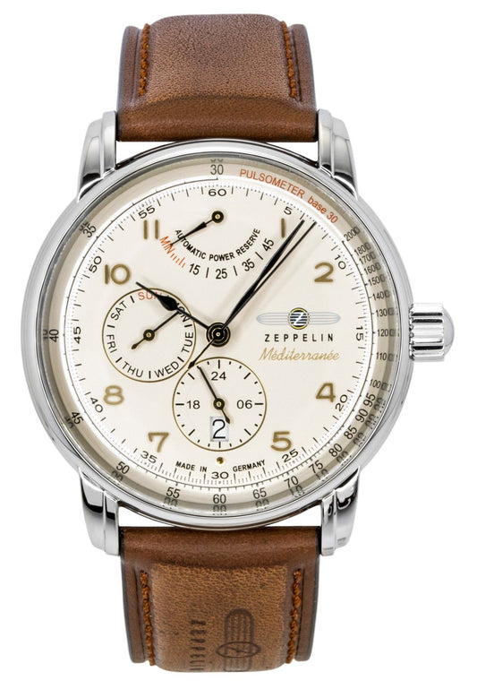 Zeppelin Mediterranee Leather Strap Champagne Dial Automatic 96905 Men's Watch