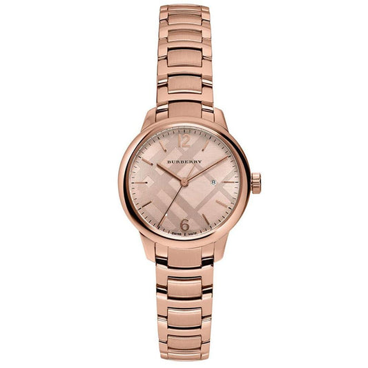 Ladies Rose Gold Swiss Stainless Steel Burberry Bracelet Watch Bu10116