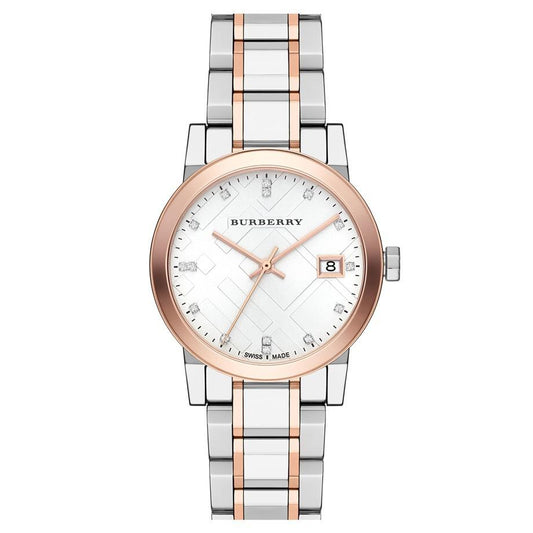 Burberry Ladies Watch Diamond Check Stamped Two Tone Bu9127