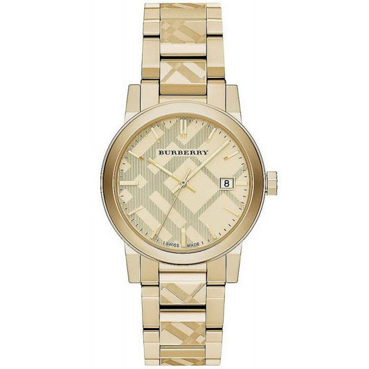 Burberry Mens Watch The City Engraved Checked Gold Bu9038