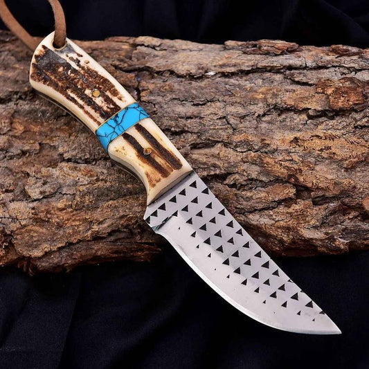 Cowboy Knife D2 Steel 5mm Antler Turquoise Handle - Veloce - The App For Watch Collectors