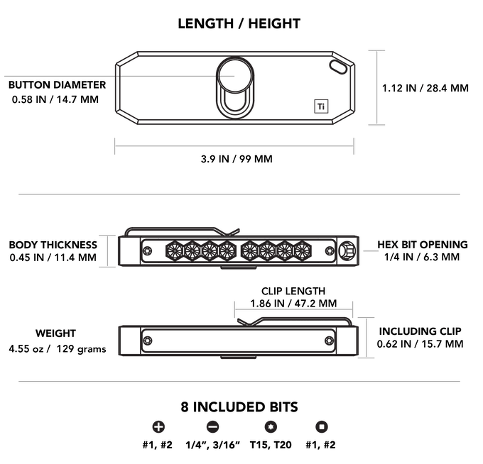 Bit Bar II Titanium EDC Screwdriver Tool With Pocket Clip - Veloce - The App For Watch Collectors