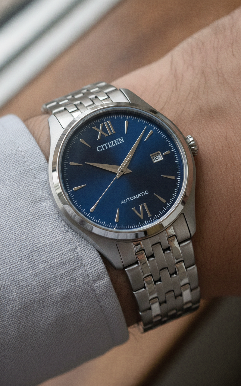 Citizen Stainless Steel Blue Dial Automatic NJ0240-55L Men's Watch — lifestyle