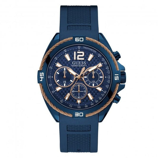 Guess Gents Blue Rose Gold Wire Detail Watch W1168g4