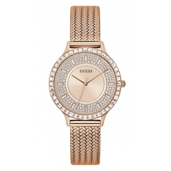 Guess Watches Ladies Soiree Stainless Steel Mesh Rose Gold Watch Gw0402l3