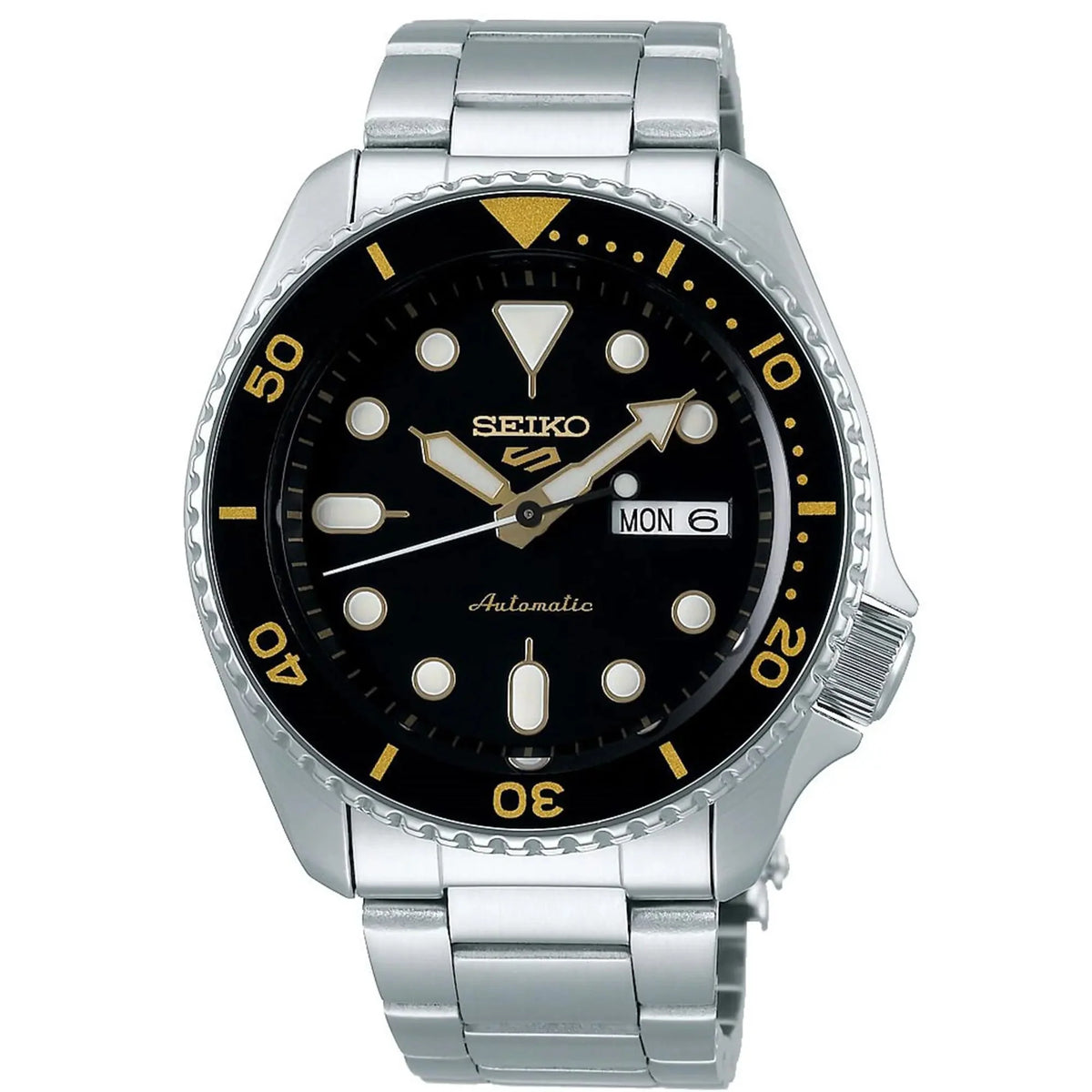 Seiko 5 Sports Black Dial Silver Stainless Steel Bracelet Automatic Mens Watch Srpd57k1