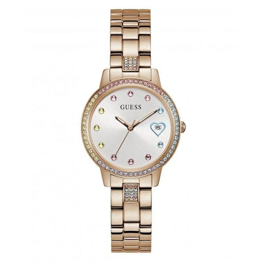 Guess Watches Ladies Three Of Hearts Rose Gold Tone Watch Gw0657l3
