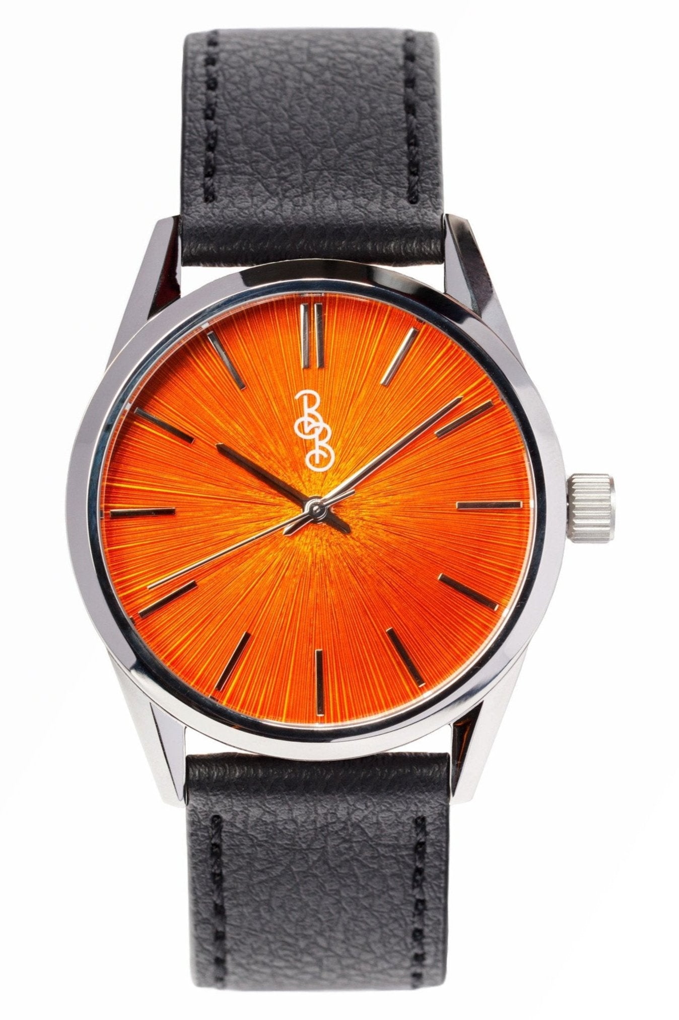 Orange Sunburst Watch Leather And Stainless Steel Straps - Veloce - The App For Watch Collectors