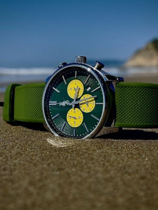 Green and Yellow Chronograph With Quick Release Straps - Veloce - The App For Watch Collectors