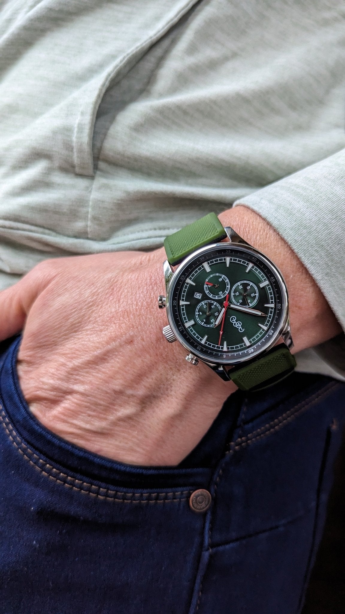 Green Sport Chronograph Watch With Green Silicone Strap - Veloce - The App For Watch Collectors