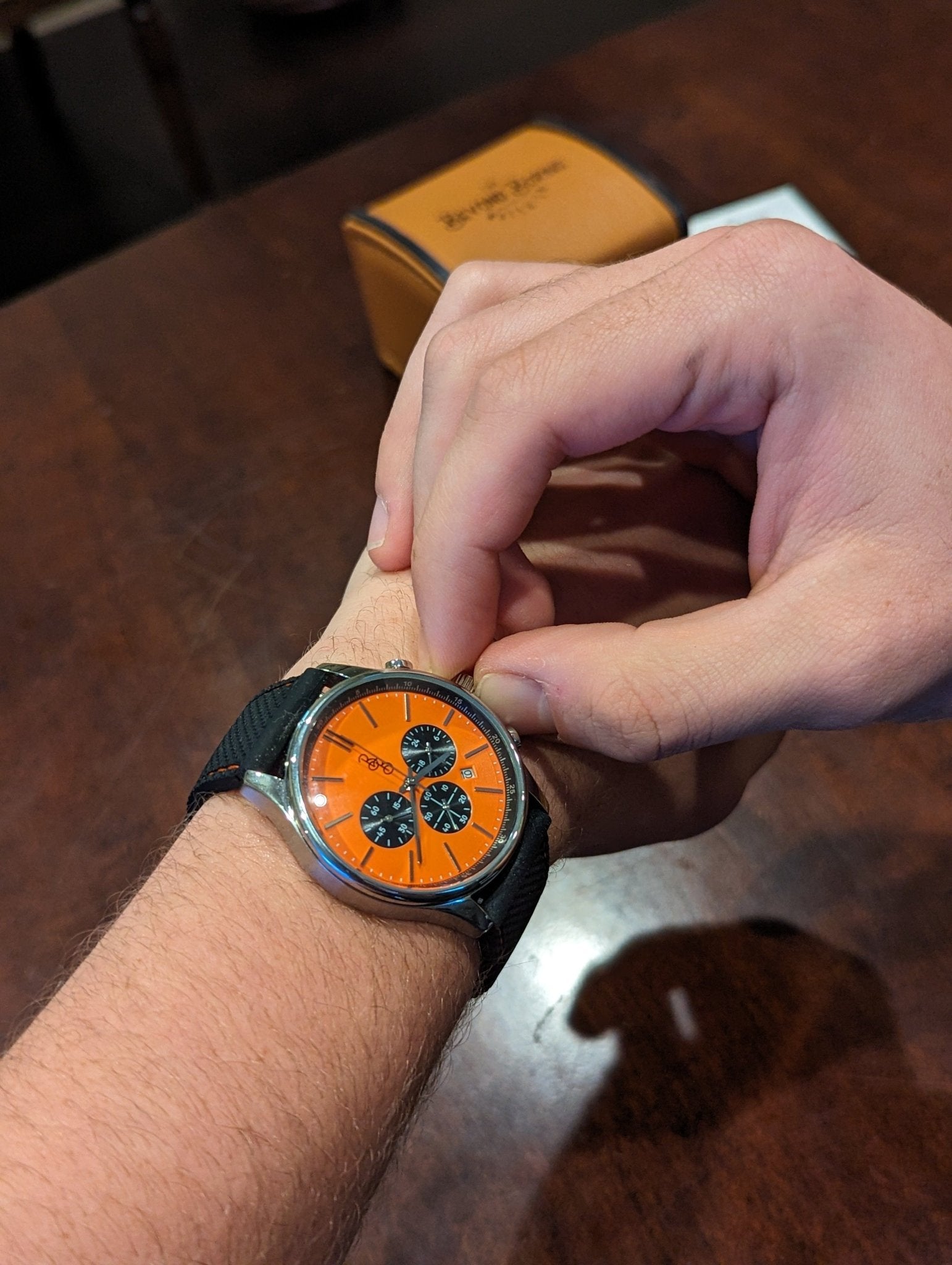 Orange And Black Chronograph Watch From The Beyond Boring - Veloce - The App For Watch Collectors