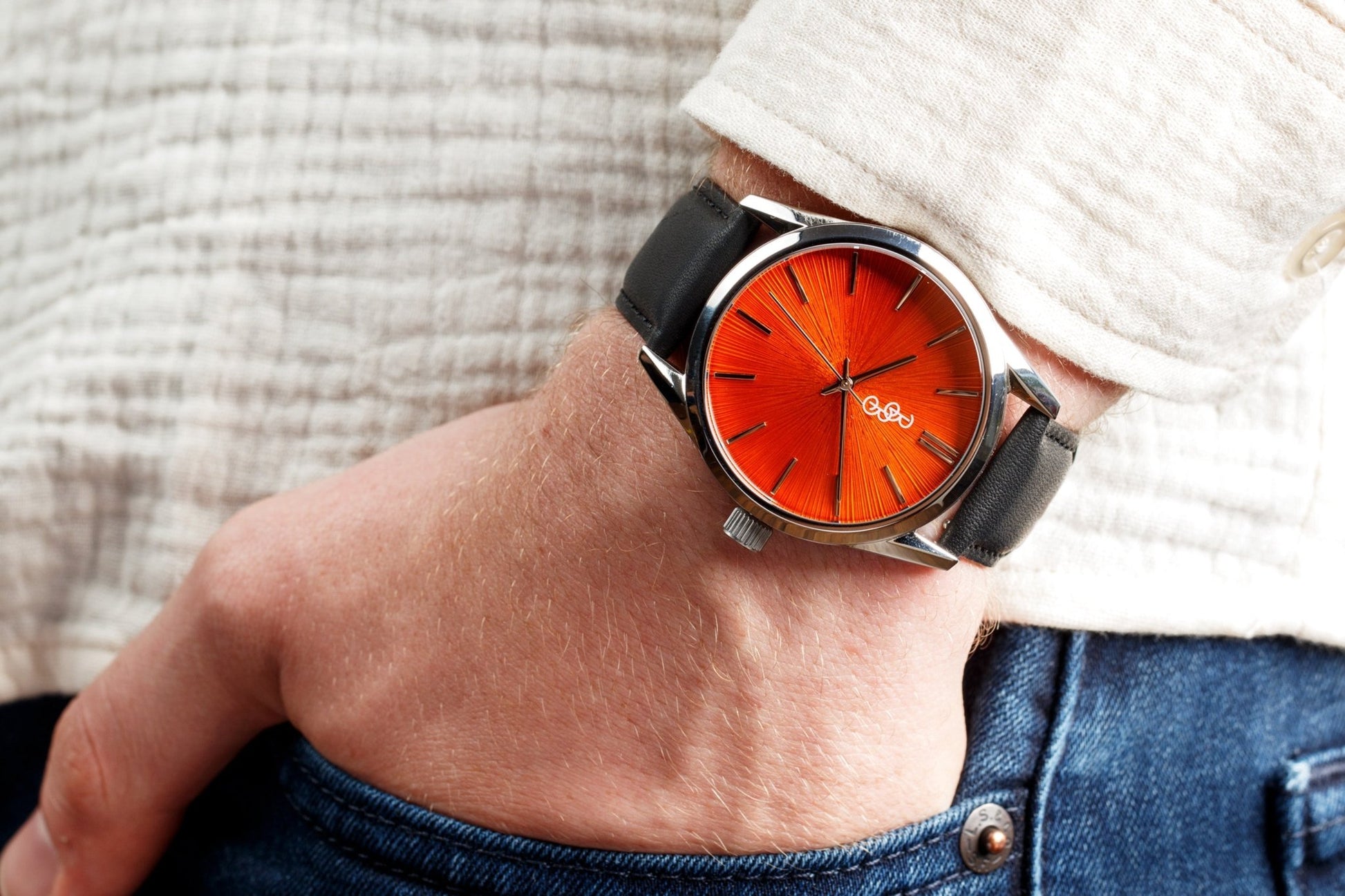 Orange Sunburst Watch Leather And Stainless Steel Straps - Veloce - The App For Watch Collectors