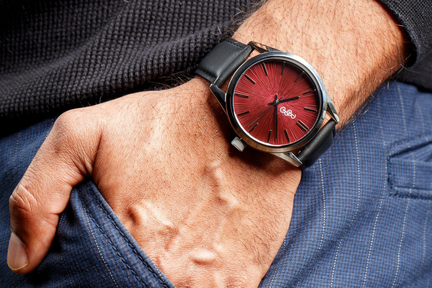 Burgundy Sunburst Watch Pro with Customizable Straps - Veloce - The App For Watch Collectors