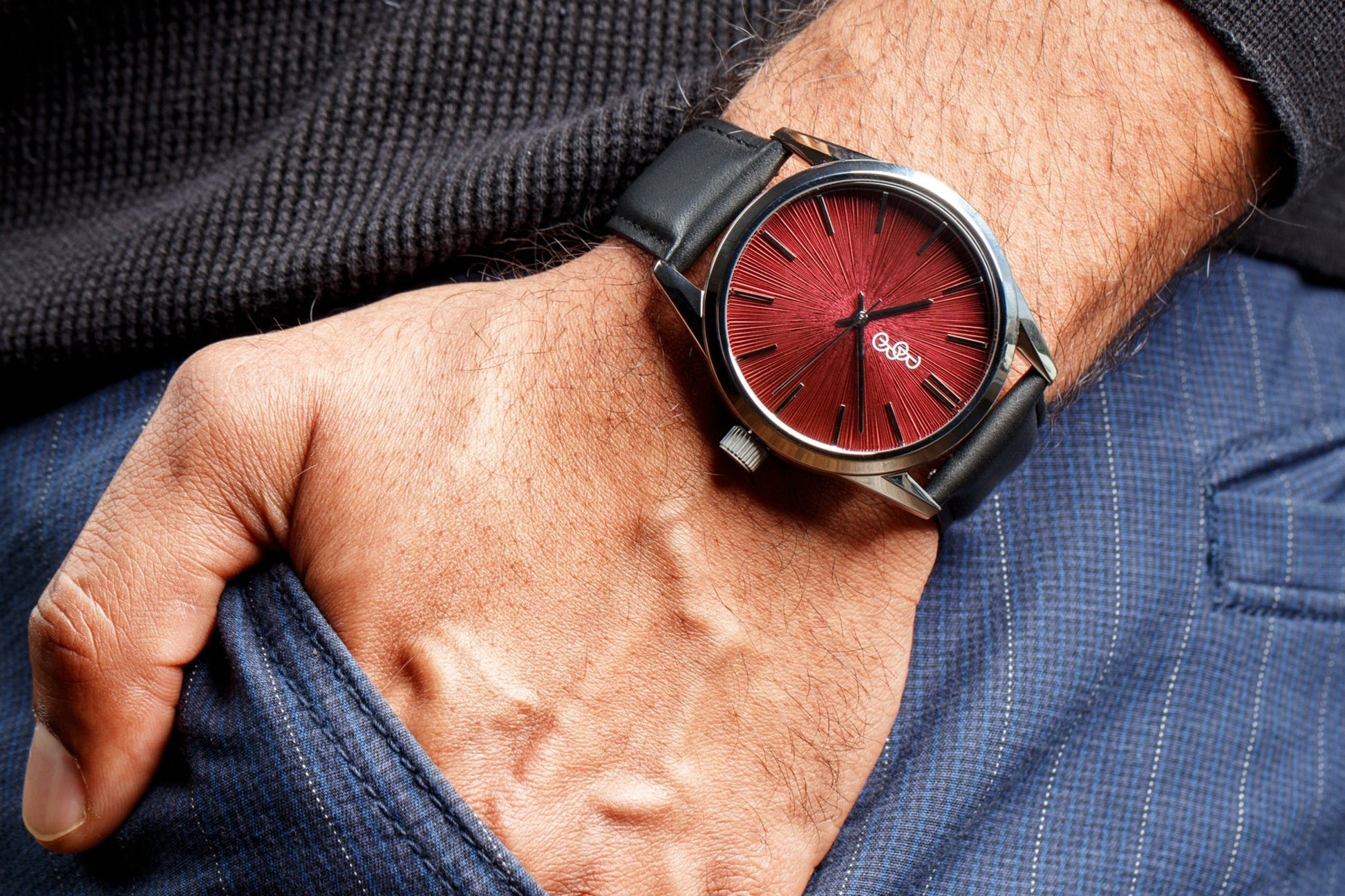Burgundy Sunburst Watch Pro with Customizable Straps - Veloce - The App For Watch Collectors