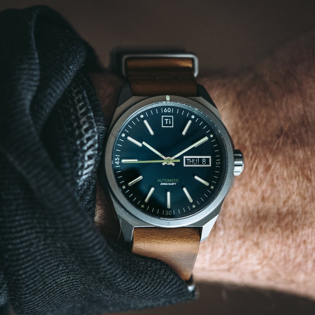 Titanium Field Watch Automatic Stonewashed Rugged Finish - Veloce - The App For Watch Collectors