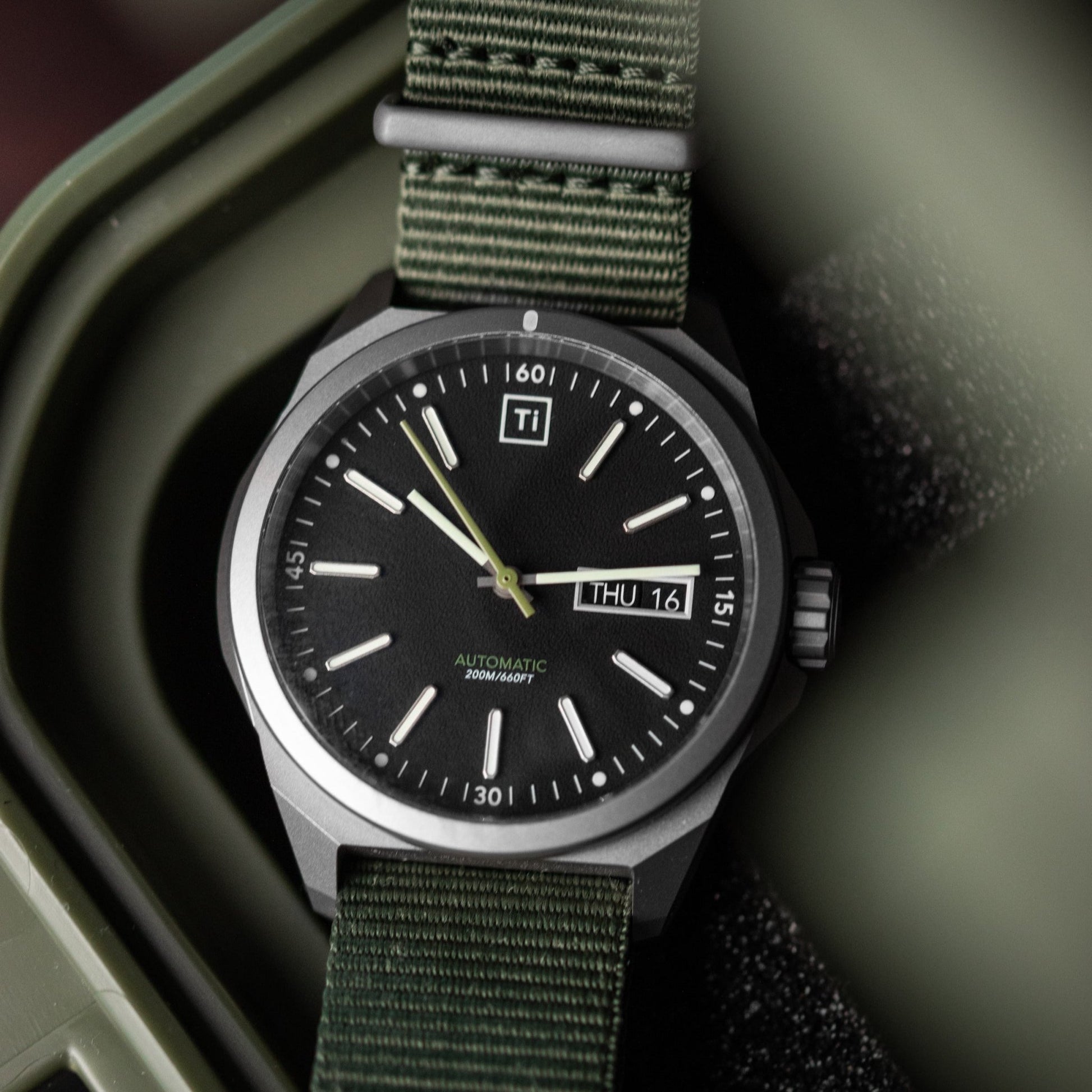 Titanium Field Watch Automatic Stonewashed Rugged Finish - Veloce - The App For Watch Collectors