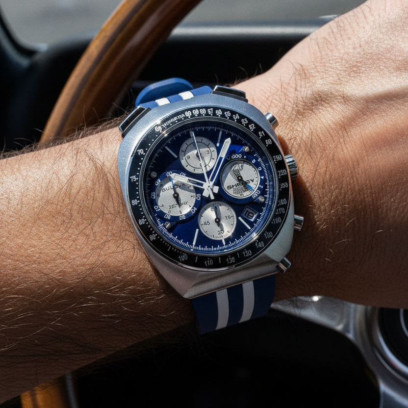 Bulova Shelby Racer Chronograph 150th Anniversary Limited Edition Blue Dial Quartz 98B452 Men's Watch — lifestyle