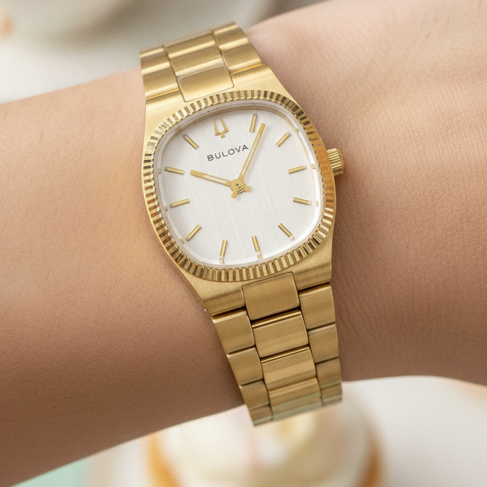 Bulova Super Seville Mini Gold Tone Stainless Steel Silver Dial Quartz 97L189 Women's Watch — lifestyle