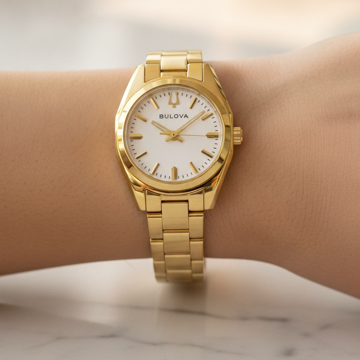 Bulova Surveyor Gold Tone Stainless Steel White Dial Quartz 97L190 Women's Watch — lifestyle