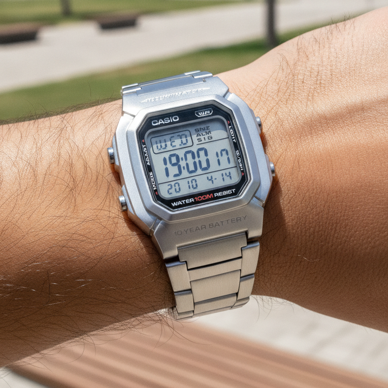 Casio Digital Stainless Steel Bracelet Quartz W-800HD-1AV 100M Men's Watch — lifestyle