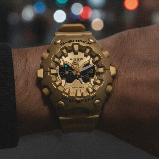 Casio G-Shock Analog Digital Resin Strap Gold Dial Quartz GA-V01A-9A 200M Unisex Watch — lifestyle
