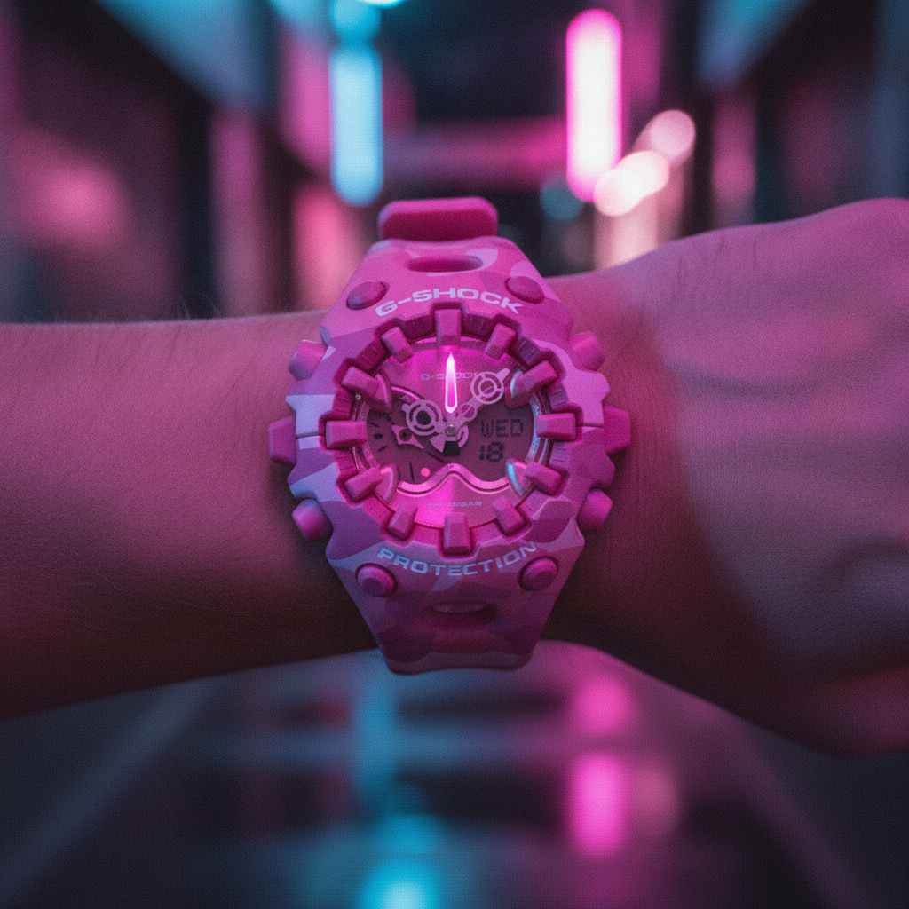 Casio G-Shock Analog Digital Resin Strap Pink Dial Quartz GA-V01CMG-4A 200M Women's Watch — lifestyle
