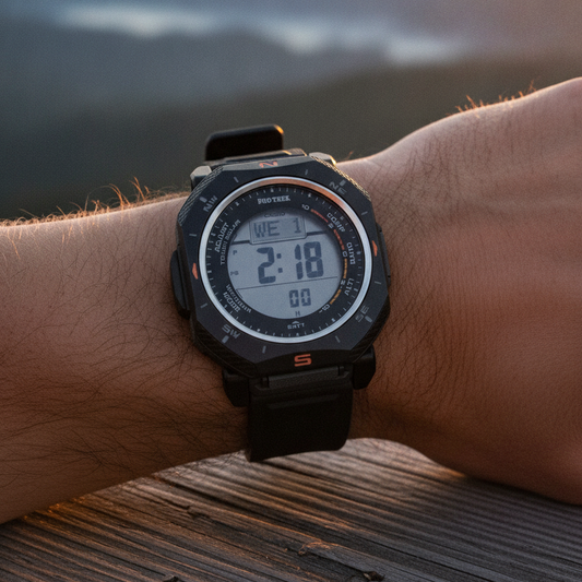 Casio Pro Trek Digital Black Bio-Based Resin Strap Solar PRG-69-1 100M Men's Watch — lifestyle