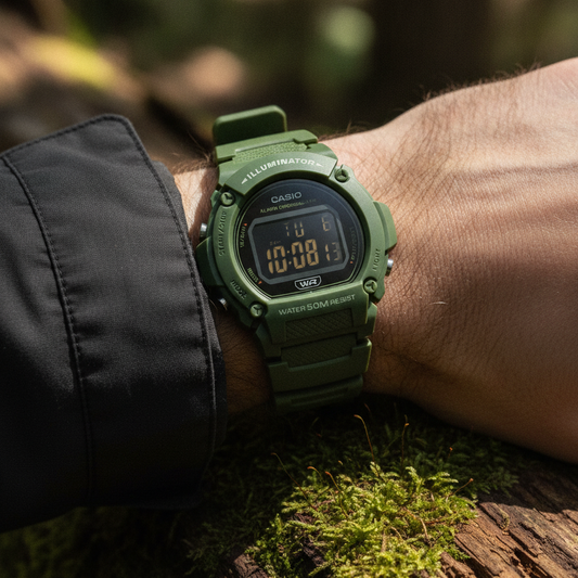 Casio Standard Illuminator Digital Green Resin Strap Quartz W-219HC-3B Men's Watch — lifestyle